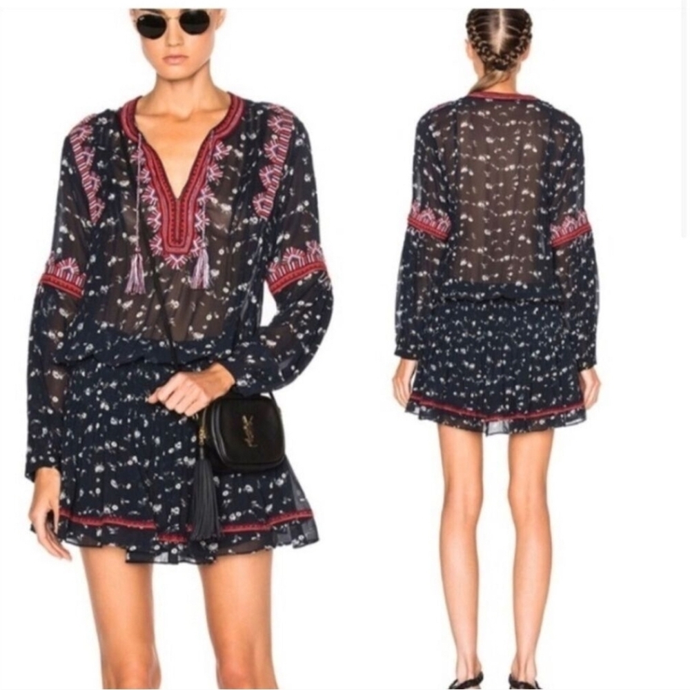 Ulla Johnson Midnight Gita Floral Silk Mini Dress Size 4